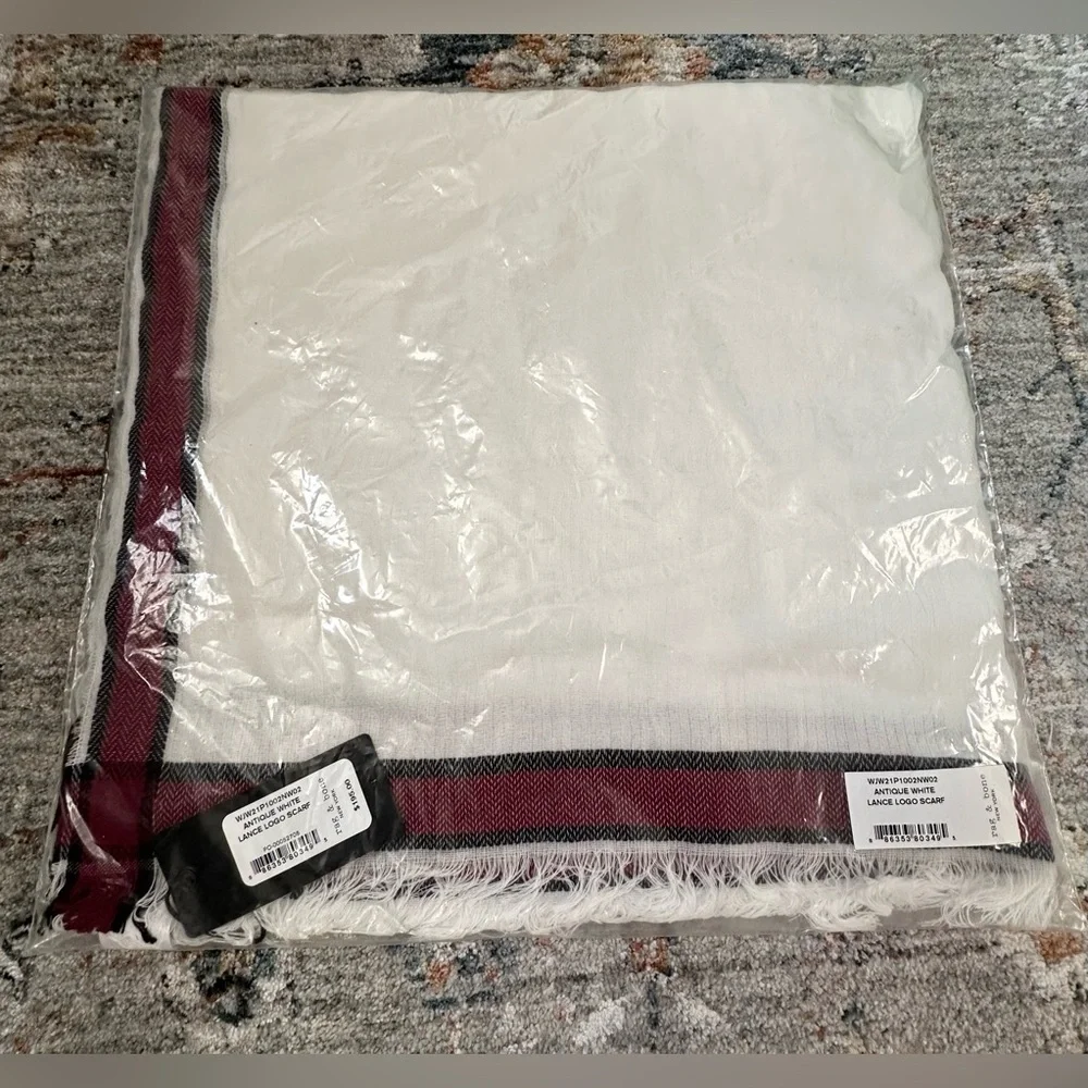 rag & bone Lance Logo Cotton Scarf NWT — Logo Cotton Wrap, Ivory/Red
